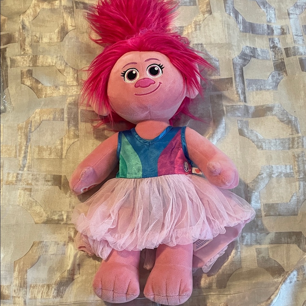 Build-A-Bear Pink Poppy Plush with Blue & Green Dress and Tulle Skirt